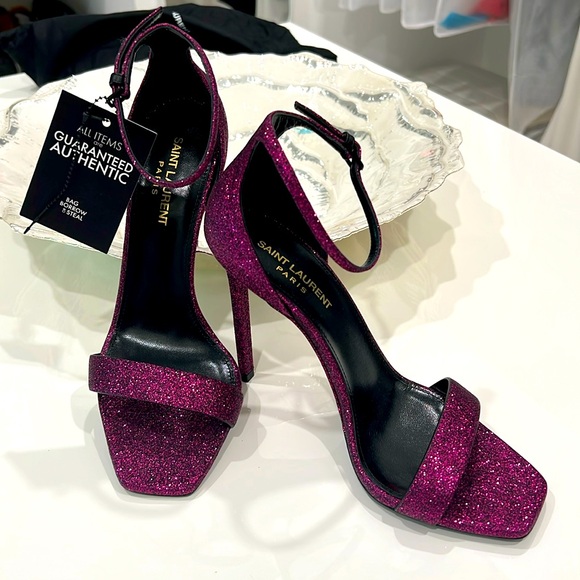 YSL Saint Laurent Glitter Amber Sandals - Size 8.5 / 38.5 - Picture 1 of 16
